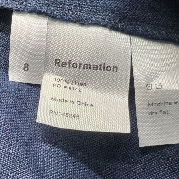 NEW Reformation Ellen Dress 100% Linen Navy Lace Up Midi with Pockets - Picture 6 of 9